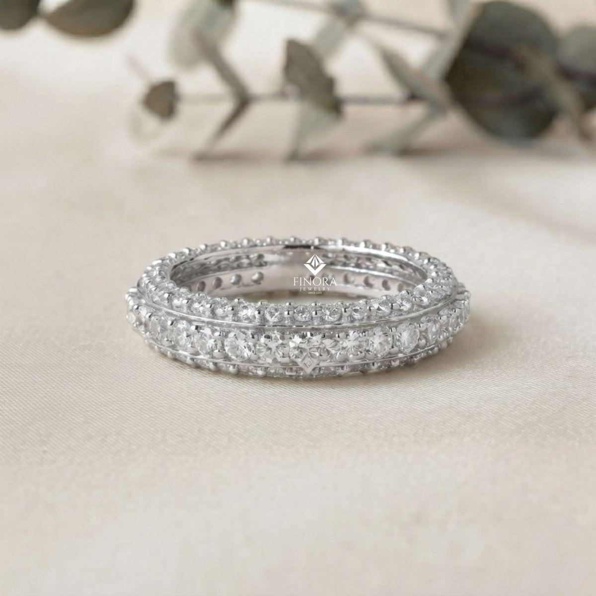 round cut moissanite full eternity wedding band in 925 sterling silver – finora jewelry