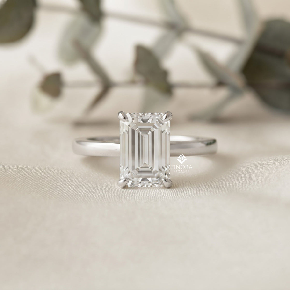 emerald cut moissanite solitaire engagement ring – modern classic for her – 925 silver / 10k & 14k gold / rose, yellow, white gold / platinum | finora jewelry
