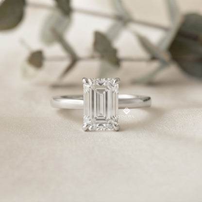 Emerald Cut Moissanite Solitaire Engagement Ring – Modern Classic for Her – 925 Silver / 10K & 14K Gold / Rose, Yellow, White Gold / Platinum | Finora Jewelry