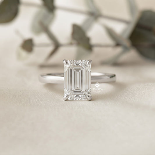 Emerald Cut Moissanite Solitaire Engagement Ring – Modern Classic for Her – 925 Silver / 10K & 14K Gold / Rose, Yellow, White Gold / Platinum | Finora Jewelry