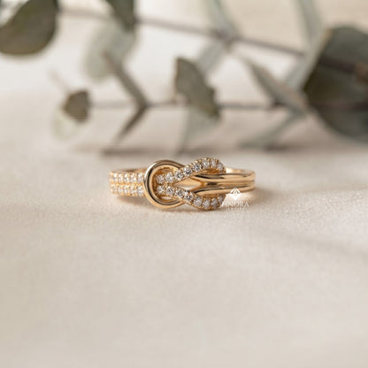 Love Knot Diamond Ring – Infinity Knot Engagement Band (10K-18K Gold, Sterling Silver)