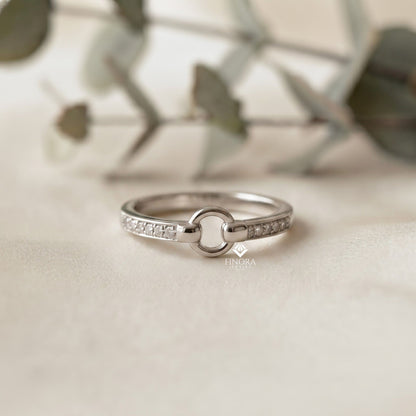 Minimalist Link Band –  Dainty Pave Detail Ring