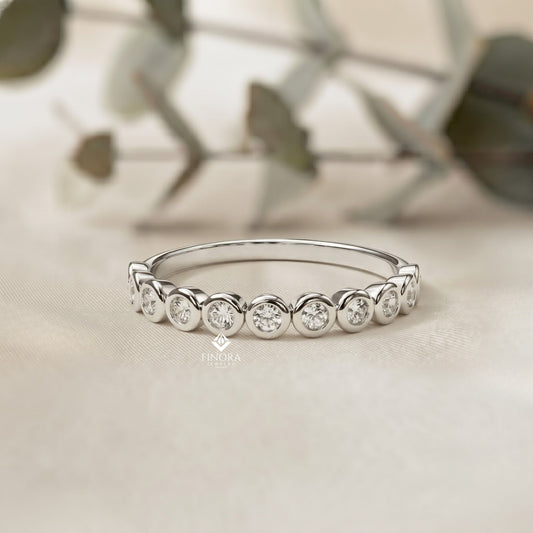 Bezel Set Diamond Eternity Band – Available in 925 Silver, 10K/14K Gold (Rose/White/Yellow), & Platinum By Finora Jewelry