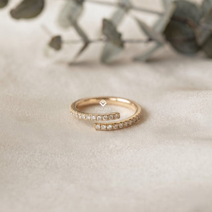 Adjustable Bypass Eternity Ring – Spiral Diamond Wrap Ring – Minimalist Gold Stacking Band