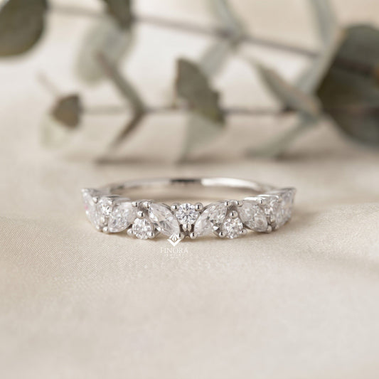 Marquise & Round Diamond Crown Ring – Regal Wedding or Anniversary Band for Her – Finora Luxe Sparkle