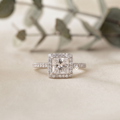 1.50 CT Princess Cut Moissanite Halo Engagement Ring in 925 Silver / 10K & 14K Gold