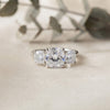 Three-Stone Cushion Cut Diamond Engagement Ring – Trio of Brilliance in White Gold or Platinum – Finora Symbolic Design of Past, Present & Future – Elegant Gift for Her