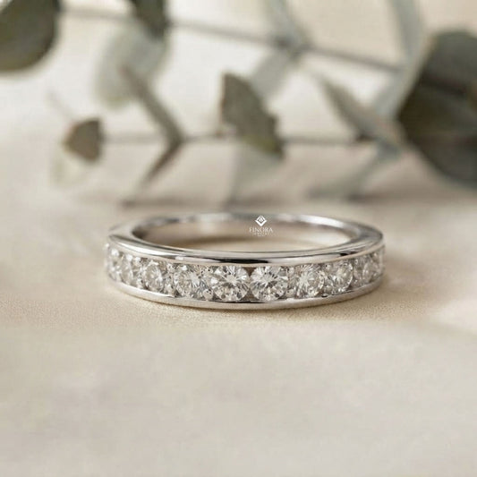 Round Diamond Channel-Set Eternity Band – Modern Elegance in 925 Silver, 10K/14K Gold (Rose, White, Yellow), or Platinum – Finora Signature Sparkle