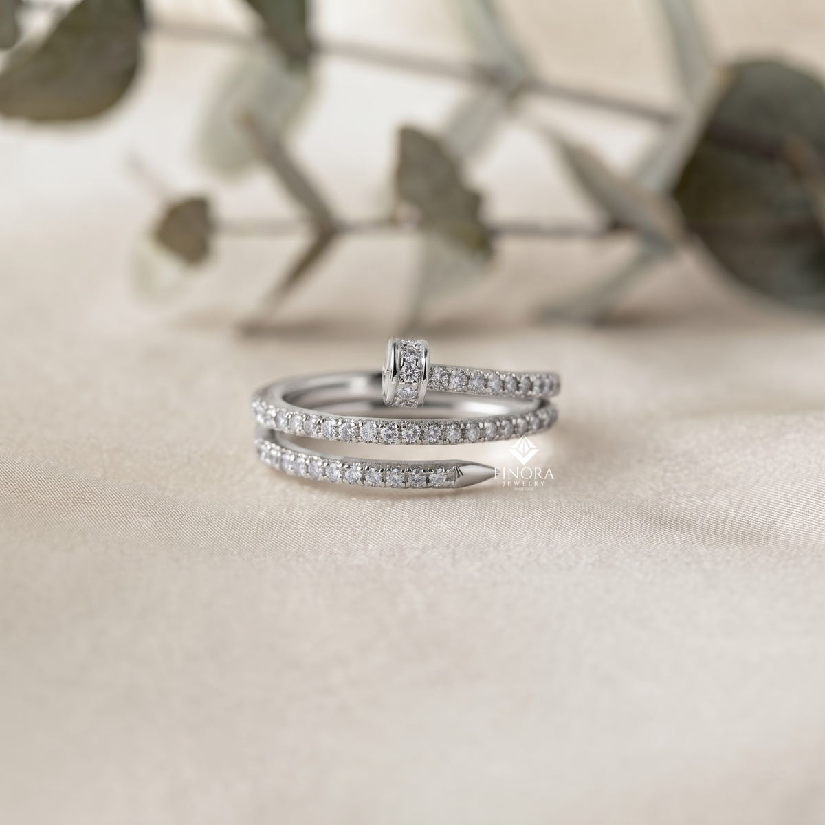 adjustable pave nail wrap ring – sparkling princess cut stones, solid gold or sterling silver