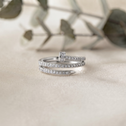 Adjustable Pave Nail Wrap Ring – Sparkling Princess Cut Stones, Solid Gold or Sterling Silver