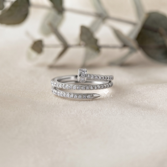 Adjustable Pave Nail Wrap Ring – Sparkling Princess Cut Stones, Solid Gold or Sterling Silver