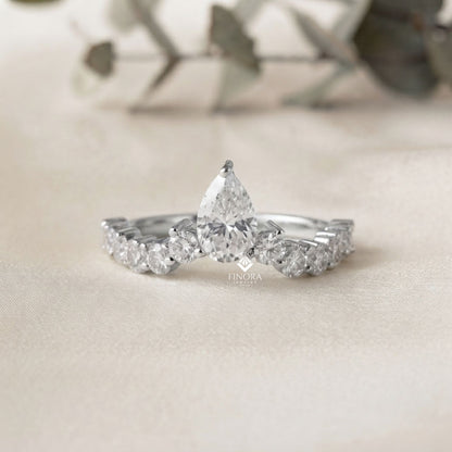 Pear Cut Diamond Engagement Ring with Accent Band – Finora Jewelry