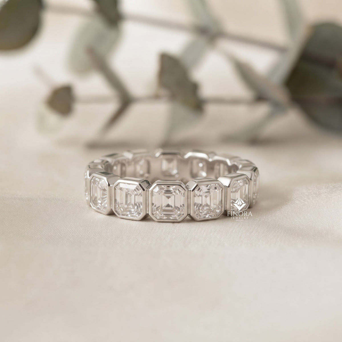 asscher cut moissanite eternity wedding band, luxury statement ring – finora jewelry