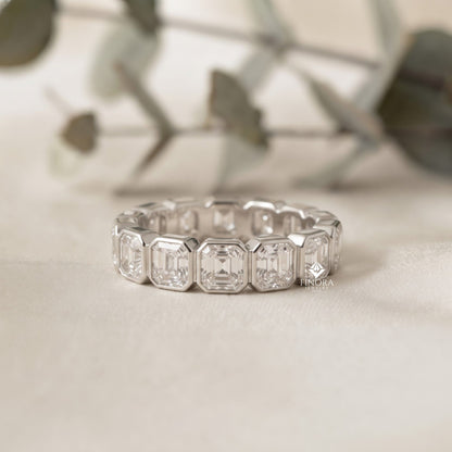 Asscher Cut Moissanite Eternity Wedding Band, Luxury Statement Ring – Finora Jewelry