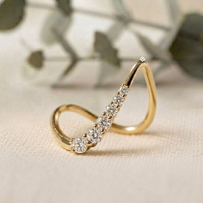 Wave Diamond Stacking Ring –  Minimalist Curved Gold Band – Dainty Contoured Bridal Jewelry