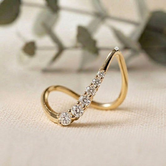 Wave Diamond Stacking Ring –  Minimalist Curved Gold Band – Dainty Contoured Bridal Jewelry