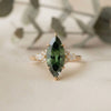 Green Marquise Cut Engagement Ring – Gold Cluster Design, Everyday Elegance