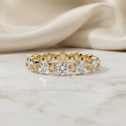 Alternating Bezel-Set Diamond Eternity Band Ring in 925 Silver, 10K/14K Gold (Rose/White/Yellow), & Platinum – Finora Jewelry