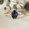 Oval Blue Sapphire and Diamond Cluster Ring – Dainty Gold Engagement Ring