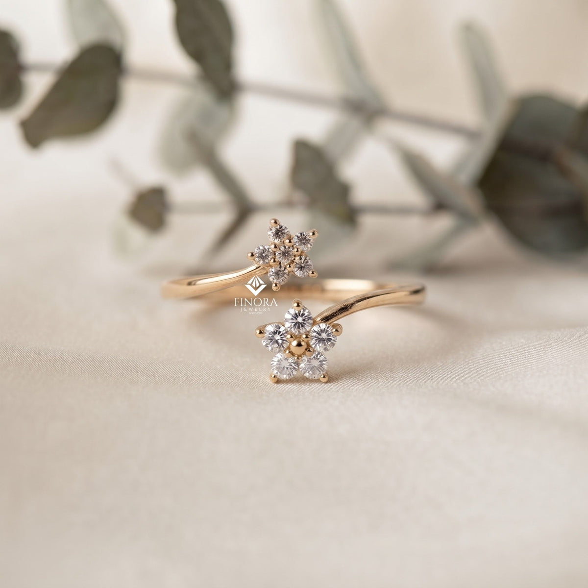 floral bypass ring – adjustable gold ring for her