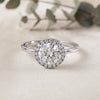 Round Halo Moissanite Engagement Ring with Pavé Accent Diamonds – Timeless Round Cut Sparkle | Finora Jewelry