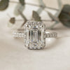 Emerald Cut Halo Ring with Diamond Accents by Finora Jewelry