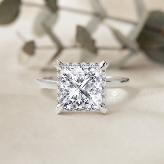 Princess Cut Moissanite Halo Engagement Ring – Elegant Square Solitaire for Proposal, Birthday or Anniversary Gift – 925 Silver / 10K / 14K Gold / Platinum – White / Yellow / Rose Gold – Finora Jewelry