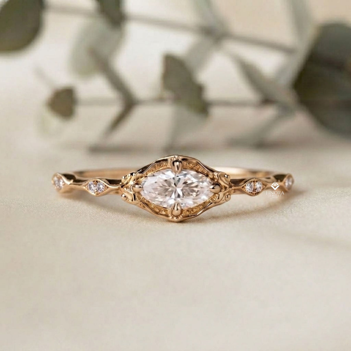 dainty solitaire marquise engagement ring – minimalist bridal ring