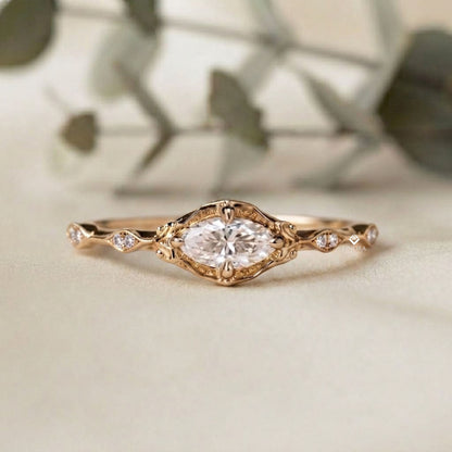 Dainty Solitaire Marquise Engagement Ring – Minimalist Bridal Ring