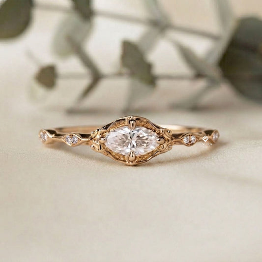 Dainty Solitaire Marquise Engagement Ring – Minimalist Bridal Ring