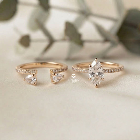 Marquise Wedding Ring Set – Elegant Gold Bridal Ring – Fine Jewelry for Engagement