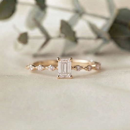 Emerald Cut Stacking Ring –  Minimalist Diamond Bar Band –   Dainty Gold Everyday Jewelry