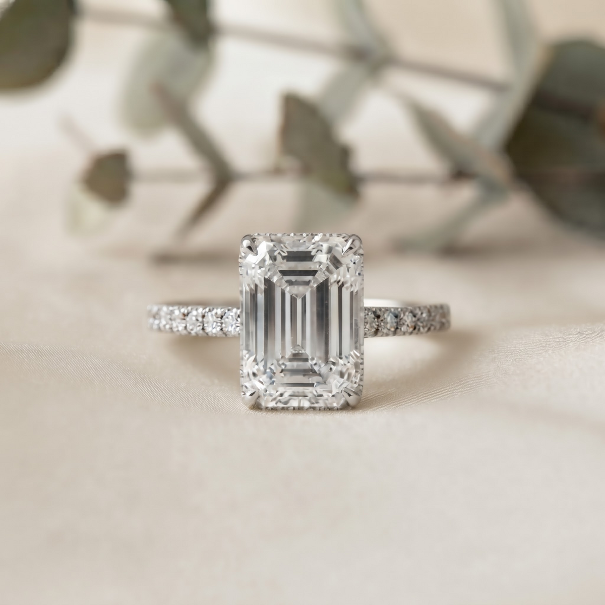 emerald cut moissanite solitaire rings