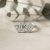 Two-Stone Emerald Square & Radiant Cut Diamond Open Ring in 925 Silver, 10K/14K Gold, or Platinum – Finora Jewelry