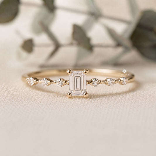 Emerald Cut Stacking Ring –  Minimalist Diamond Bar Band –   Dainty Gold Everyday Jewelry