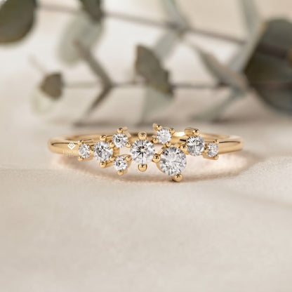 Cluster Diamond Stacking Ring – Minimalist Delicate Gemstone Band – Dainty Gold Everyday Jewelry