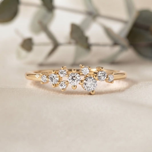 Cluster Diamond Stacking Ring – Minimalist Delicate Gemstone Band – Dainty Gold Everyday Jewelry