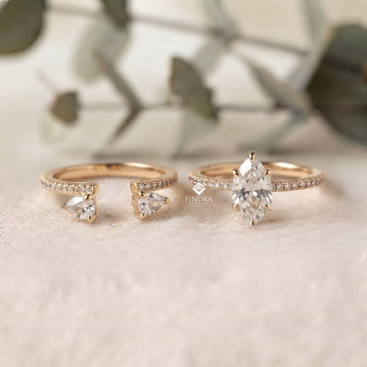 Marquise Wedding Ring Set – Elegant Gold Bridal Ring – Fine Jewelry for Engagement