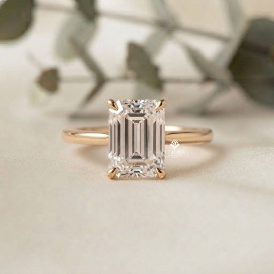 Emerald Cut Colorless Moissanite Ring  –  Minimalist Bridal Jewelry