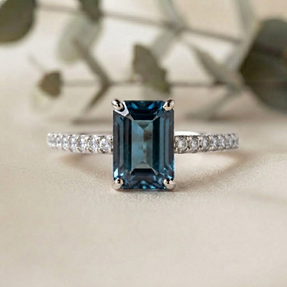 Emerald Gemstone Bridal Ring –  Blue Topaz Solitaire – Timeless Engagement Ring