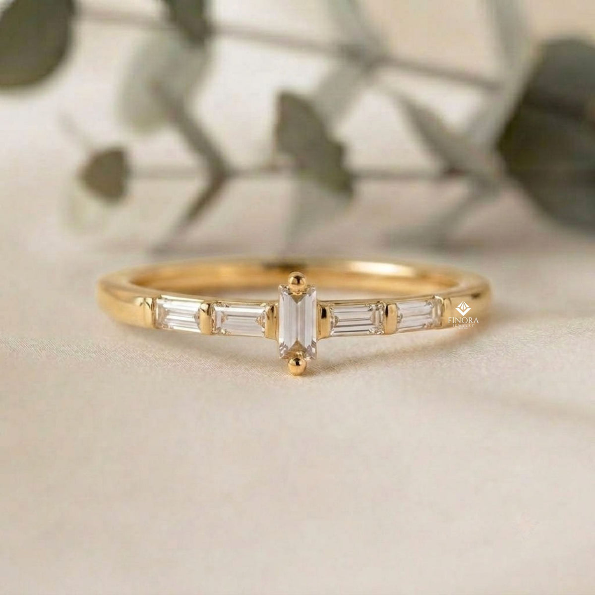baguette diamond stacking ring –  minimalist horizontal bar band – dainty gold everyday jewelry