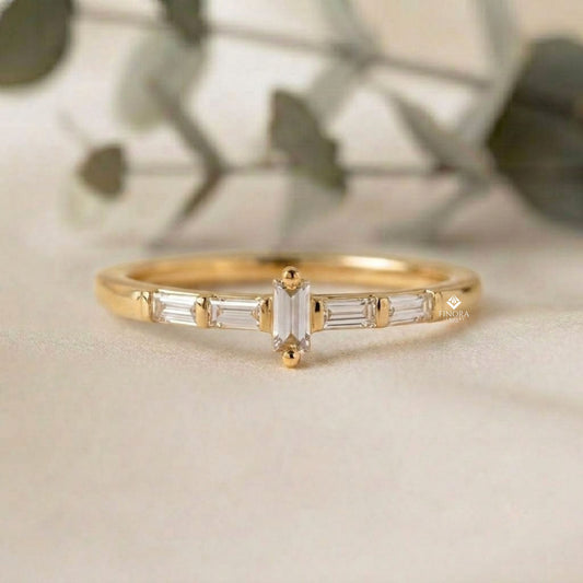 Baguette Diamond Stacking Ring –  Minimalist Horizontal Bar Band – Dainty Gold Everyday Jewelry