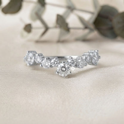 Round Cut Diamond Curved Wedding Band, Contour Stackable Ring – Finora Jewelry