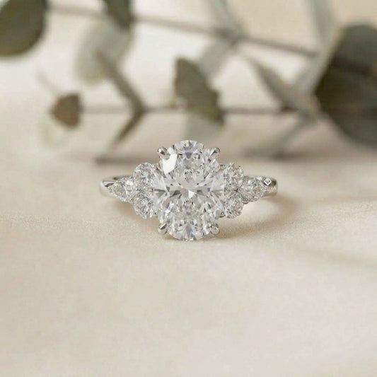 Finora Jewelry – Oval Cut Diamond Seven-Stone Ring – Scalloped Shoulder Design – Available in 10K, 14K Gold (White, Rose, Yellow), 925 Silver & Platinum