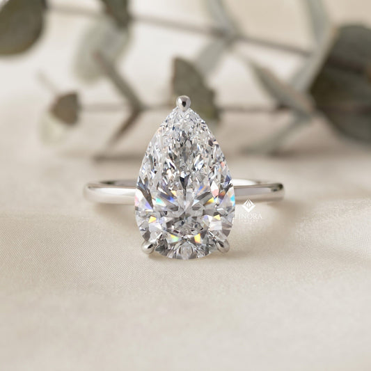 Pear Cut Moissanite Solitaire Engagement Ring – Teardrop Promise Ring for Her – 925 Silver / 10K & 14K Gold / Rose, Yellow, White Gold / Platinum | Finora Jewelry