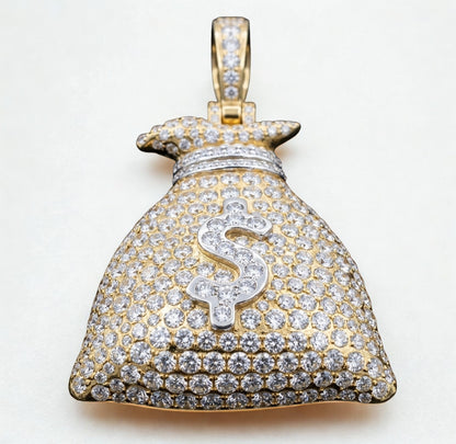 Iced-Out Money Bag Moissanite Pendant Necklace | Pavé Set Diamond Bag Pendant | Luxury Jewelry – Finora Jewelry
