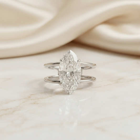 Marquise Cut Moissanite Solitaire Engagement Ring 4.94 CT in 925 Sterling Silver / 10K & 14K Gold