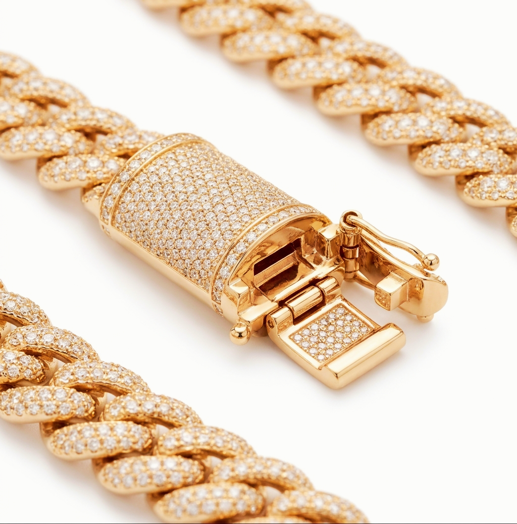 19mm iced-out moissanite gold miami cuban link chain