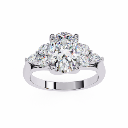 Finora Jewelry – Oval Cut Diamond Five-Stone Ring – Scalloped Shoulder Design – Available in 10K, 14K Gold (White, Rose, Yellow), 925 Silver & Platinum