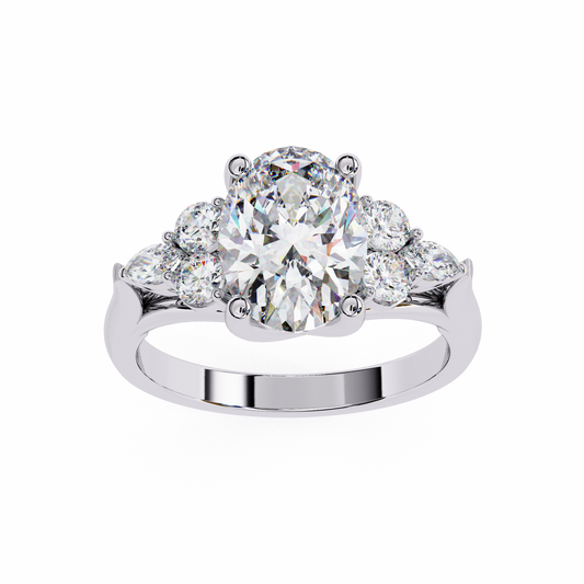 Finora Jewelry – Oval Cut Diamond Five-Stone Ring – Scalloped Shoulder Design – Available in 10K, 14K Gold (White, Rose, Yellow), 925 Silver & Platinum